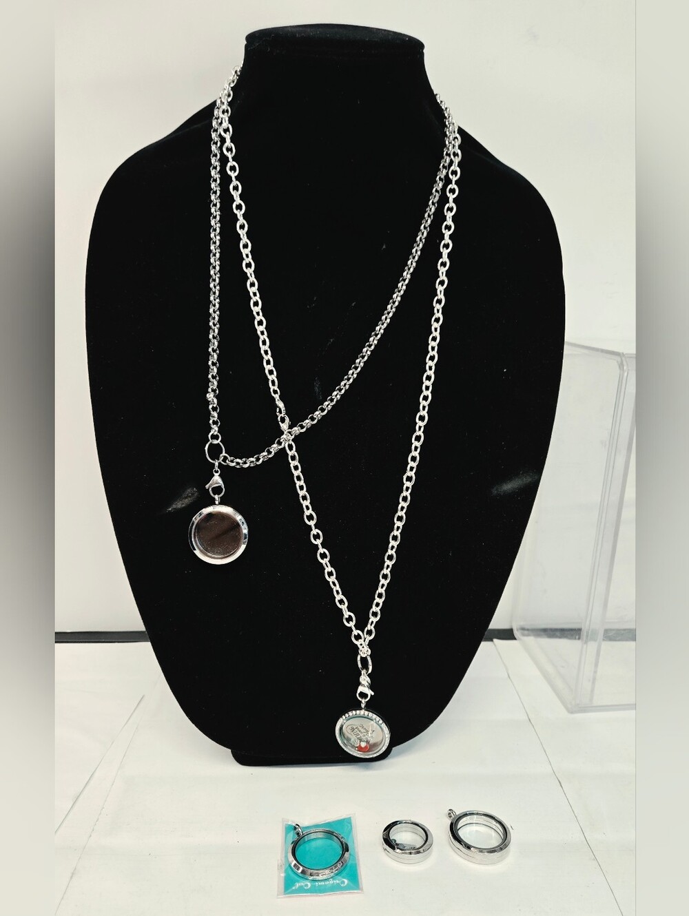 Origami Owl Silver Double-Layer Locket Necklace with Charms
